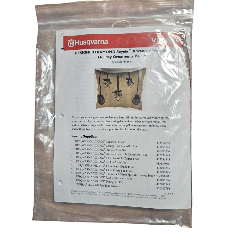 Husqvarna Viking Designer‎ Diamond Royale Holiday Ornaments Pillow Kit NWT